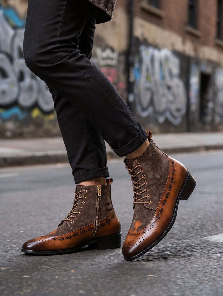 Men's Heritage Brogue Lace-Up Boots | Premium Brown Boots
