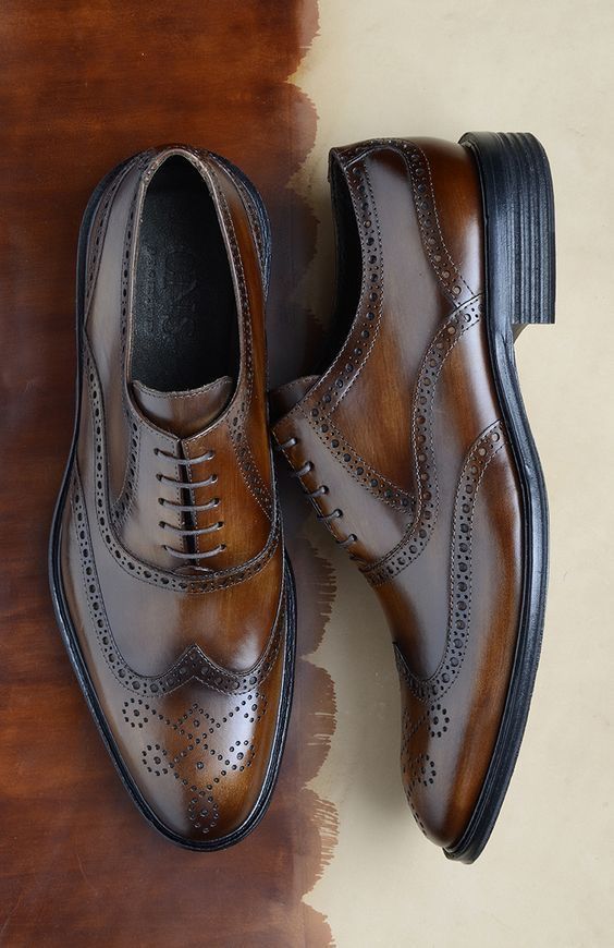 Men's Brown Leather Wingtip Oxford Brogues – Premium Italian Formal Shoes