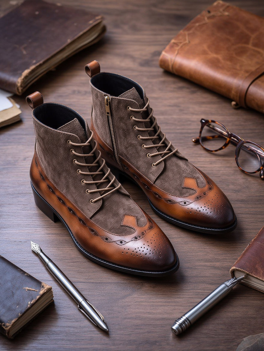 Men's Heritage Brogue Lace-Up Boots - Premium Brown Boots