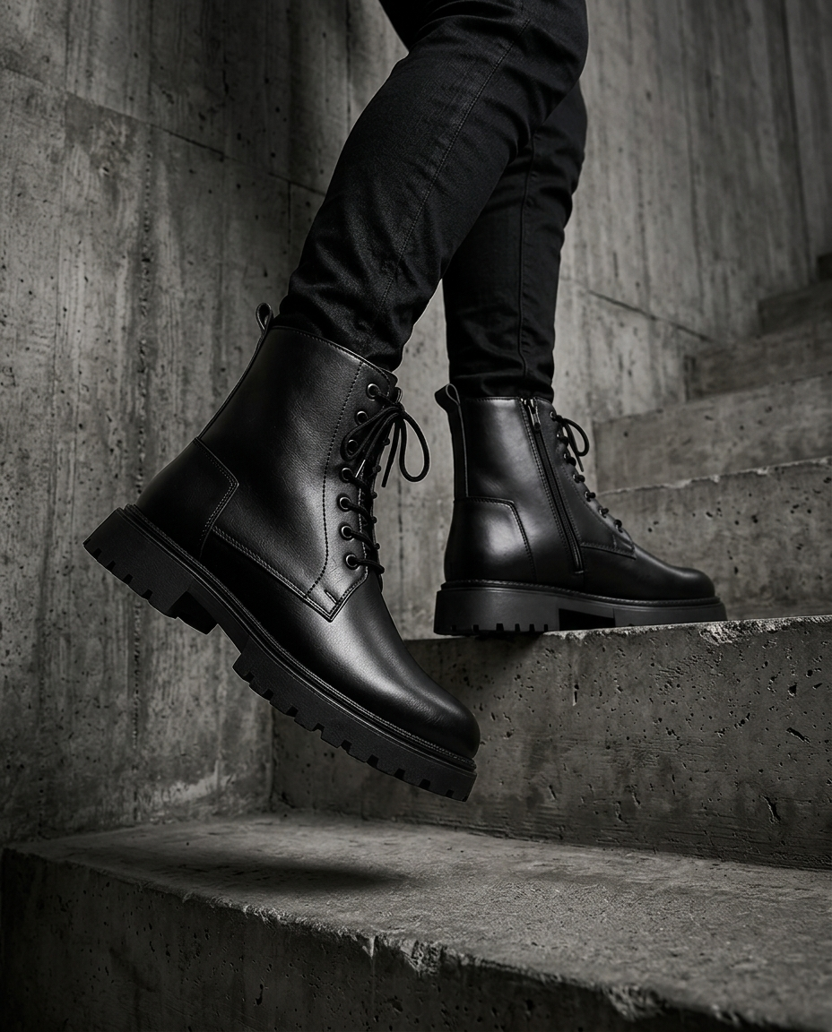 Men's Titan Black Combat High Ankle Boots – Premium Leather Lace-Up Boots