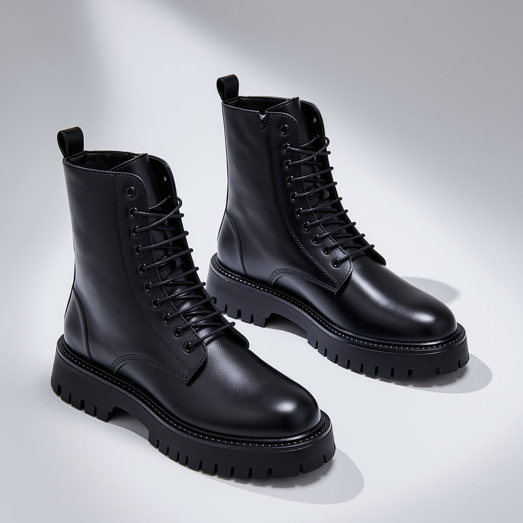 Men's Titan Black Combat Boots – Premium Leather Lace-Up Boots