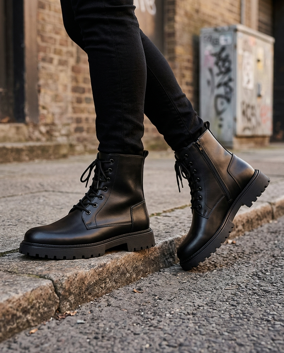Men's Titan Black Combat High Ankle Boots – Premium Leather Lace-Up Boots