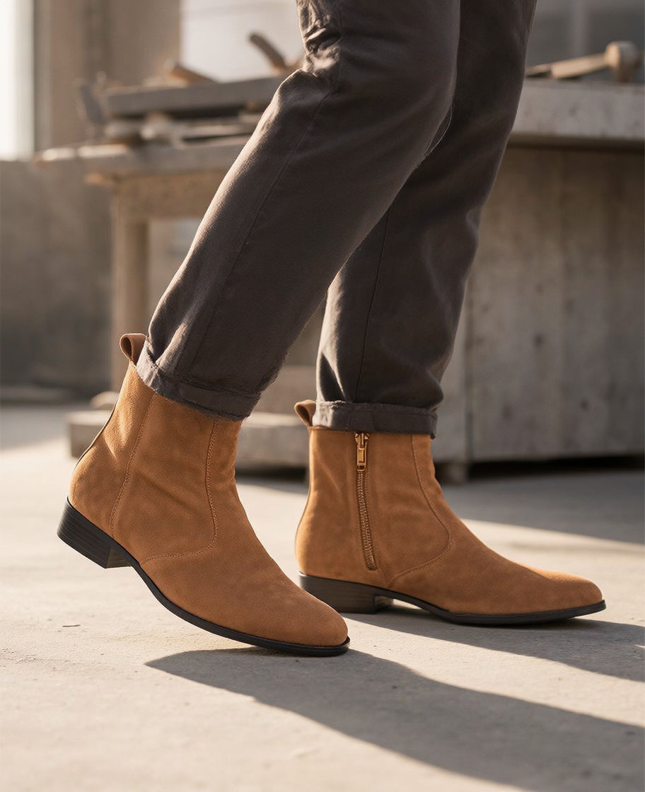 Men's Sandstone Zip Chelsea Boots - Premium Suede Boots