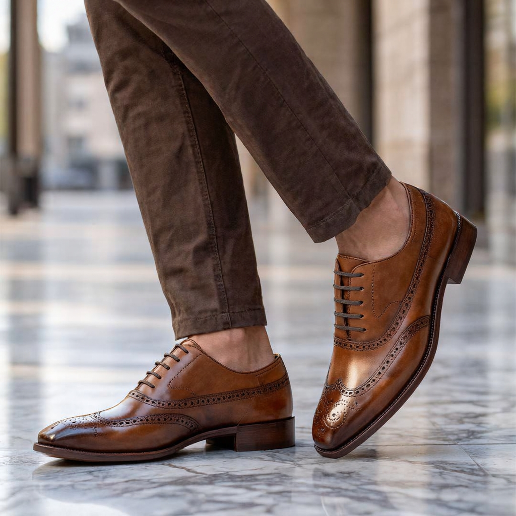 Men's Tan Leather Derby Brogues – Premium Italian Formal Shoes