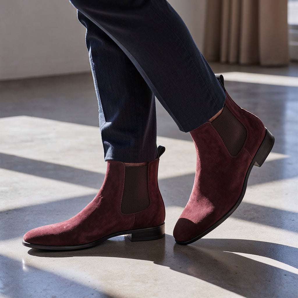Men's Burgundy Suede Chelsea Boots -  Premium Chelsea Boots for Men