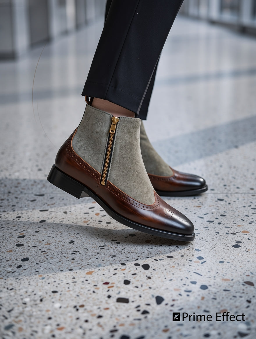 Men's Windsor Two-Tone Zip Boots – Premium Leather & Suede Dress Boots