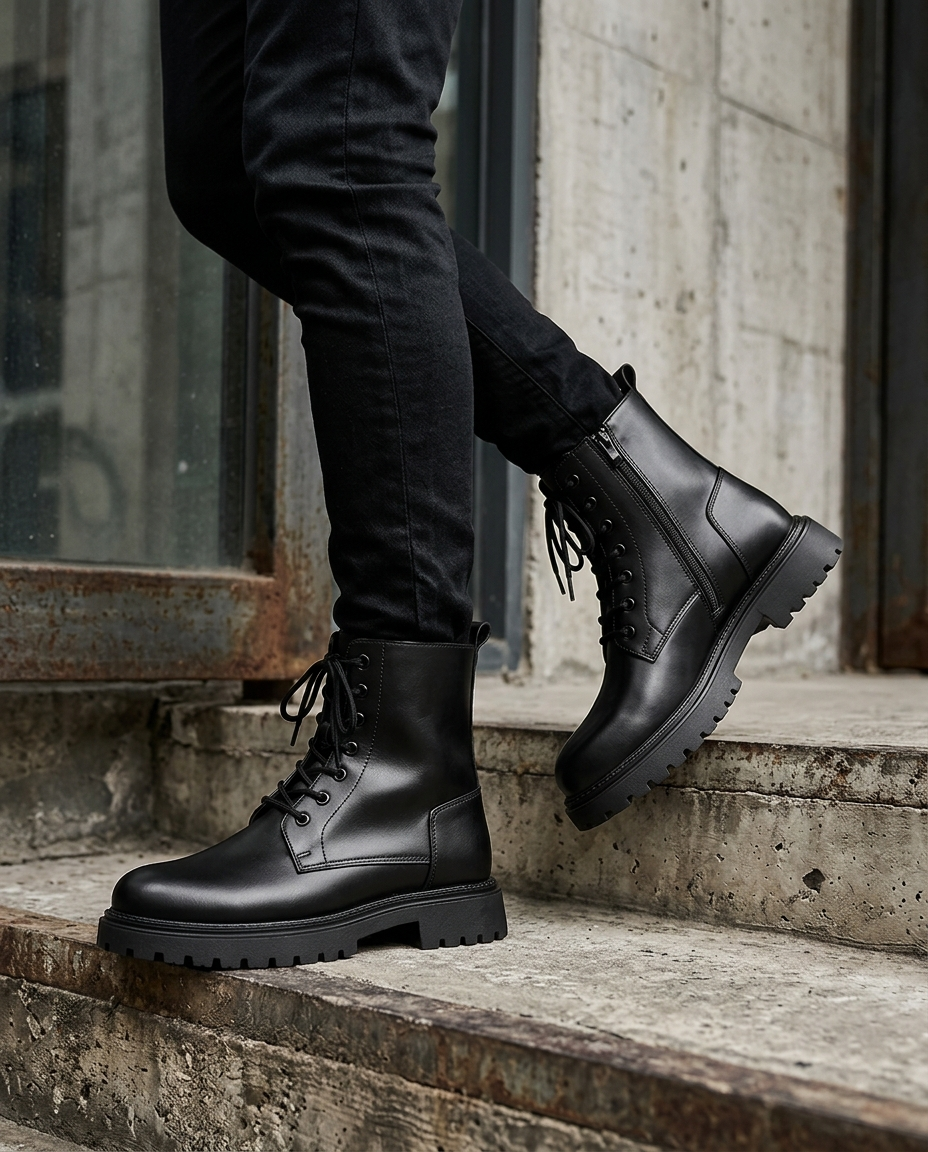 Men's Titan Black Combat High Ankle Boots – Premium Leather Lace-Up Boots