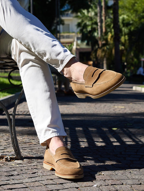 Camel Suede Penny Loafers