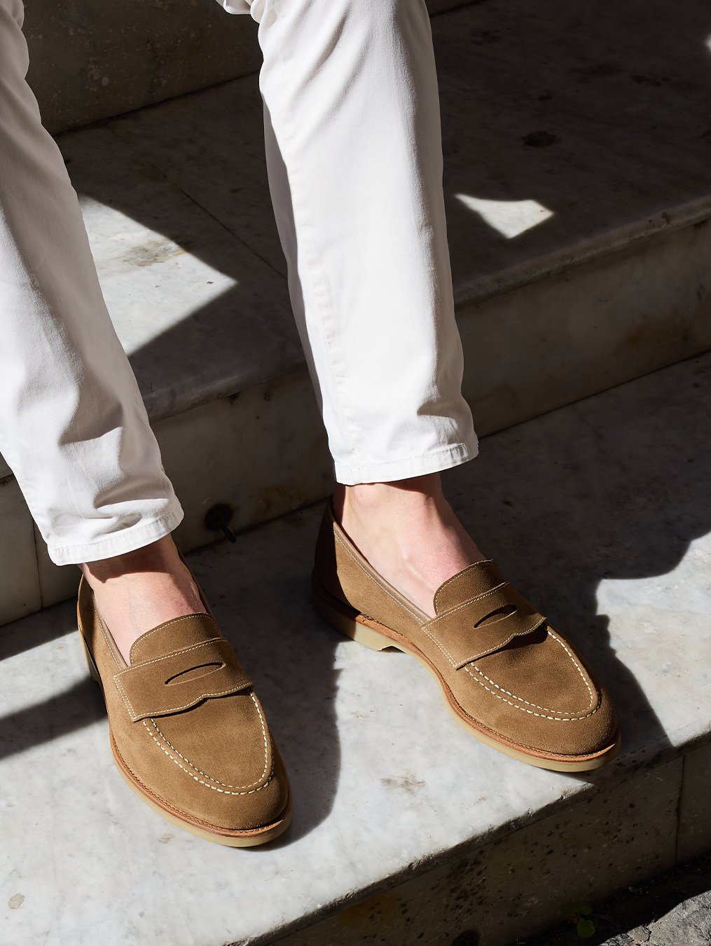 Camel Suede Penny Loafers