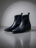 Italian Style Navy blue Python Leather Zip Boots for Men