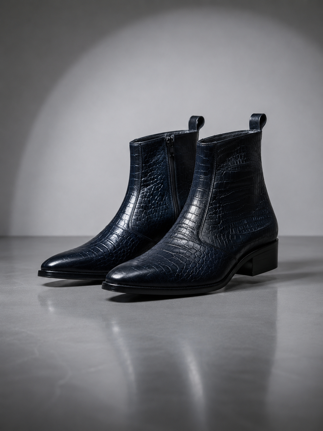 Italian Style Navy blue Python Leather Zip Boots for Men