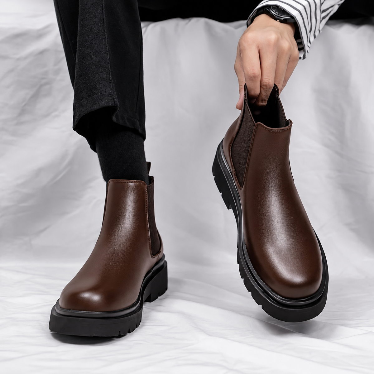 Men's Urban Chelsea Boots – Premium Brown Leather Lug Sole Boots