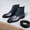 Men's Midnight Navy Brogue Lace-Up Boots - Premium Leather Boots