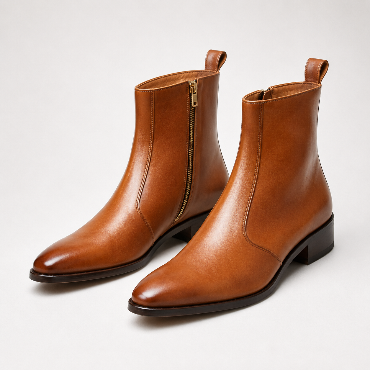 Tan Cuban Heel Leather Boots for Men