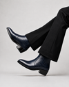 Italian Style Navy Blue Python-Embossed Leather Zip Boots