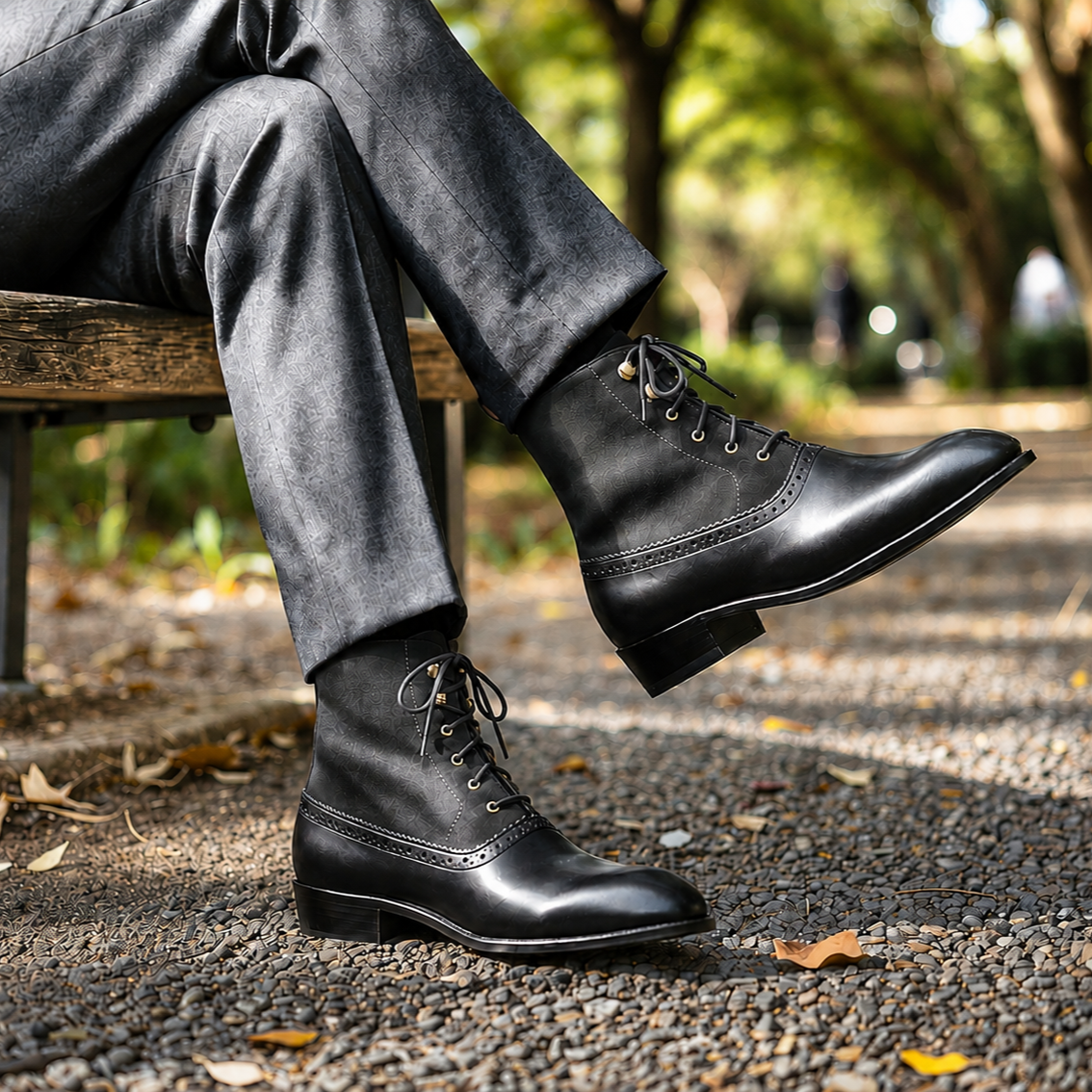 Black Leather Cap Toe Derby Boots