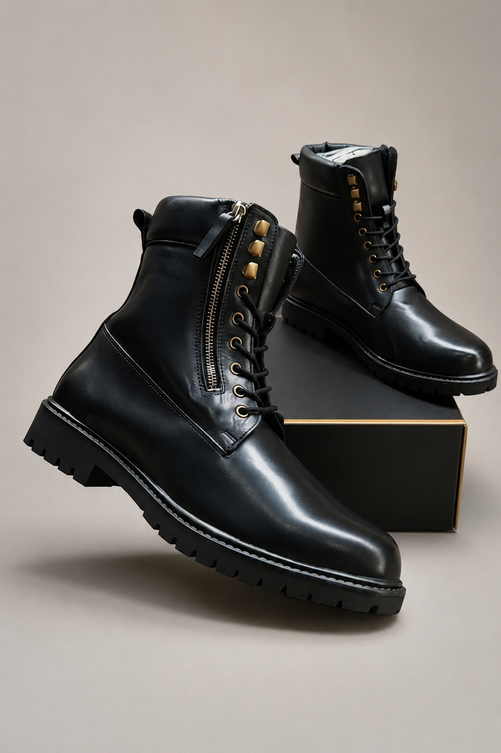Men's Vanguard Black Combat Boots – Premium Leather Lace-Up Boots for Men