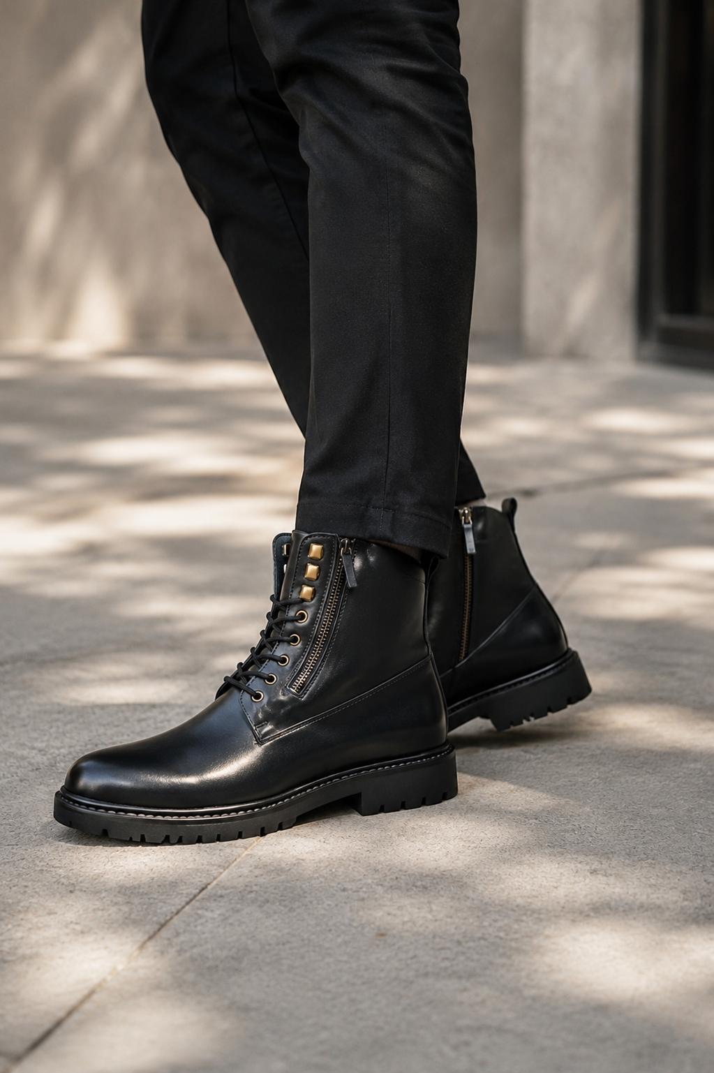 Men's Vanguard Black Combat Boots – Premium Leather Lace-Up Boots for Men