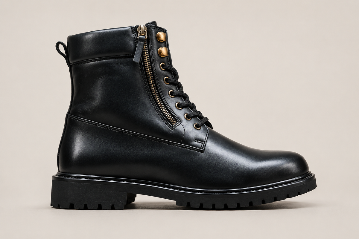 Men's Vanguard Black Combat Boots – Premium Leather Lace-Up Boots for Men
