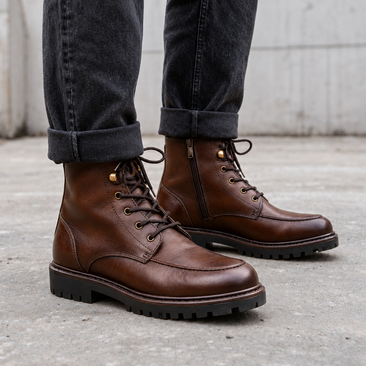 Italian Style Brown Brogue Leather Boots for Men