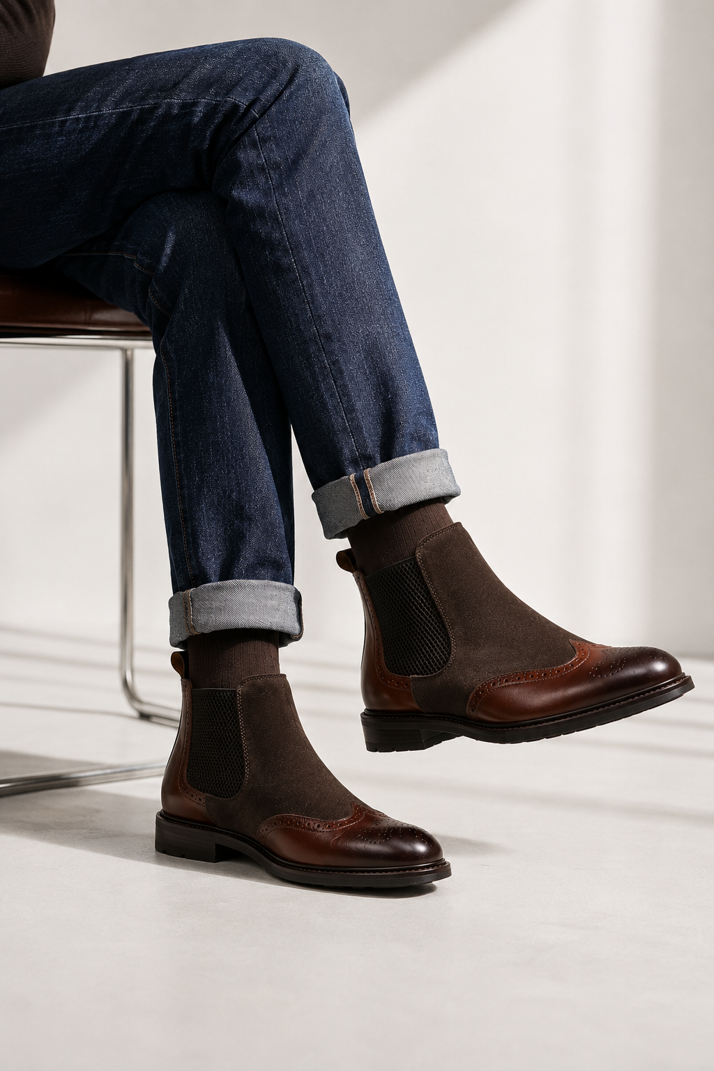 Men's Heritage Brown Chelsea Boots – Premium Italian Leather Brogue Boots for Men