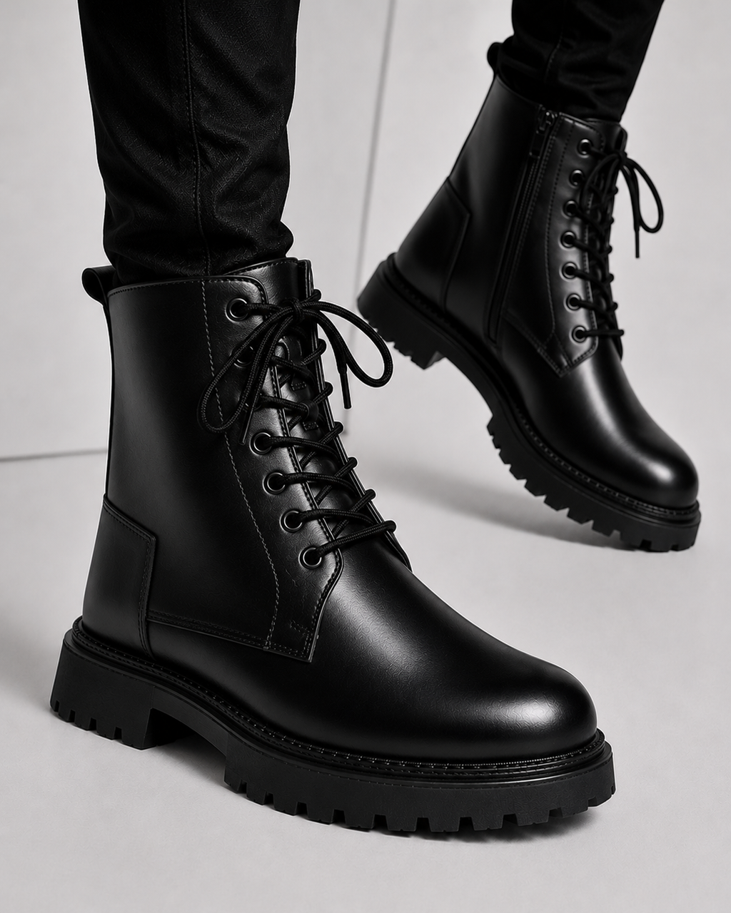 Men's Titan Black Combat High Ankle Boots – Premium Leather Lace-Up Boots