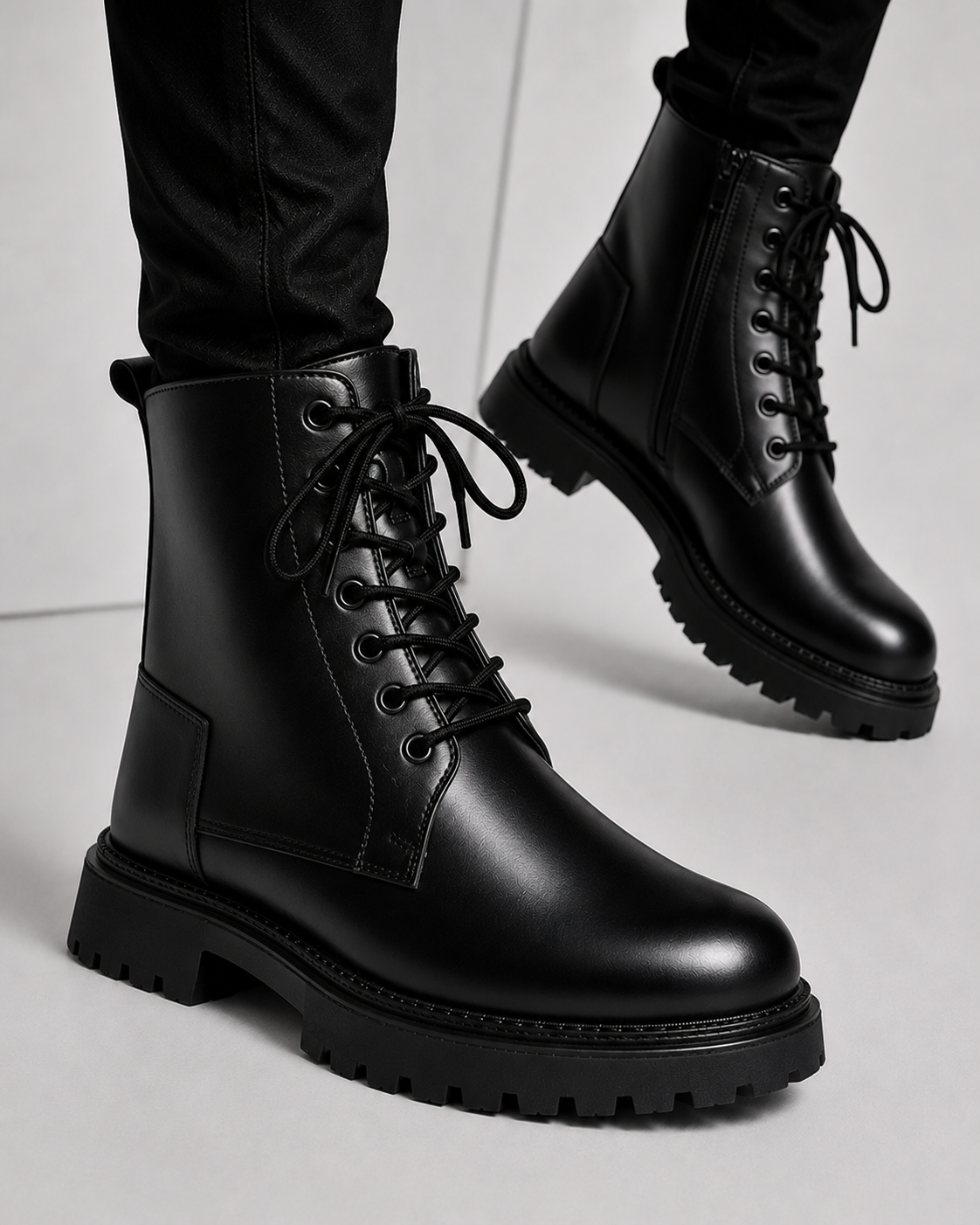 Men's Titan Black Combat High Ankle Boots – Premium Leather Lace-Up Boots
