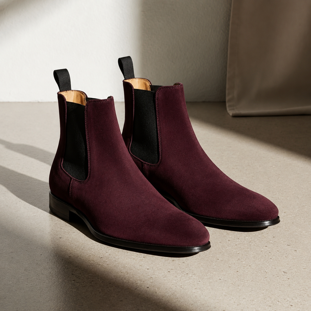 Men's Burgundy Suede Chelsea Boots -  Premium Chelsea Boots for Men