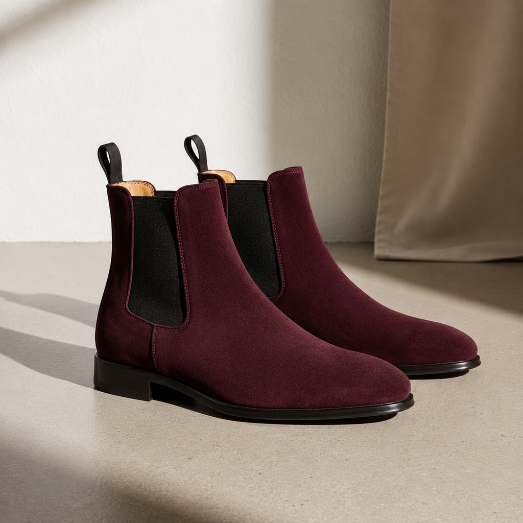 Men's Burgundy Suede Chelsea Boots -  Premium Chelsea Boots for Men