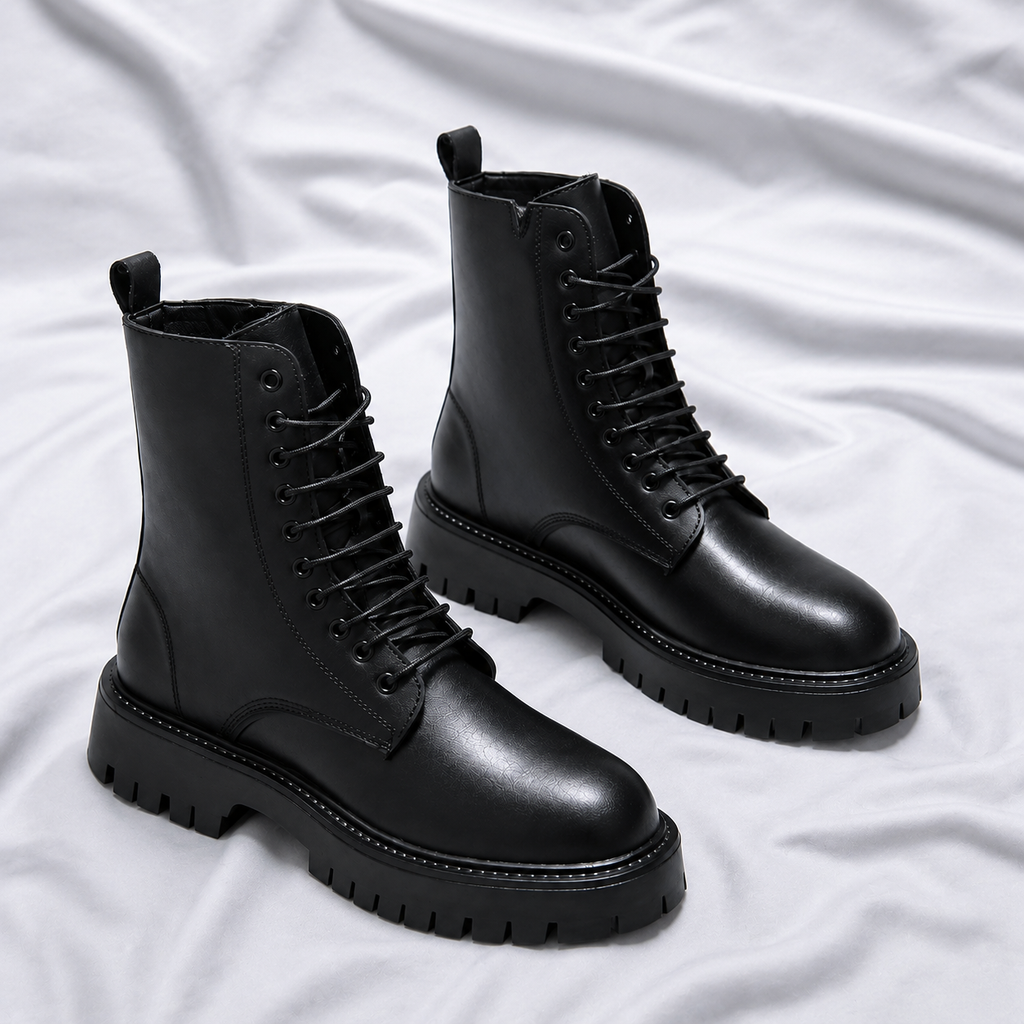 Men's Titan Black Combat Boots – Premium Leather Lace-Up Boots