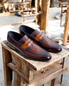 Zalcaro Cognac Leather Penny Loafers crafted from premium full-grain genuine leather featuring a hand-burnished cognac finish, classic penny strap, elegant almond-toe silhouette, and timeless luxury styling.