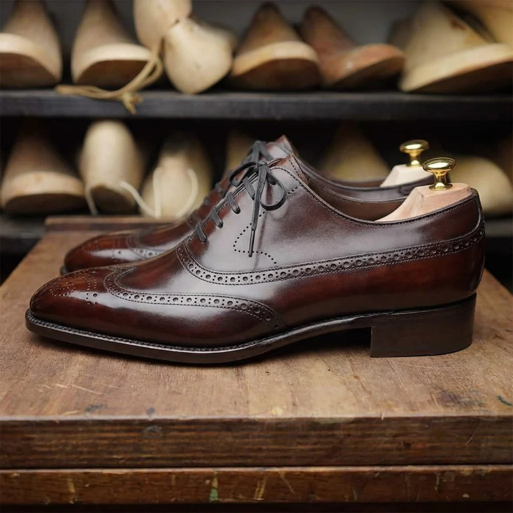 Men's Brown Leather Wingtip Oxford Brogues – Premium Italian Formal Shoes