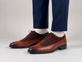 Zalcaro Italian Style Brown Leather & Suede Oxford Shoes for Men featuring premium full-grain leather, suede panels, elegant brogue detailing, and a classic closed-lace Oxford design.