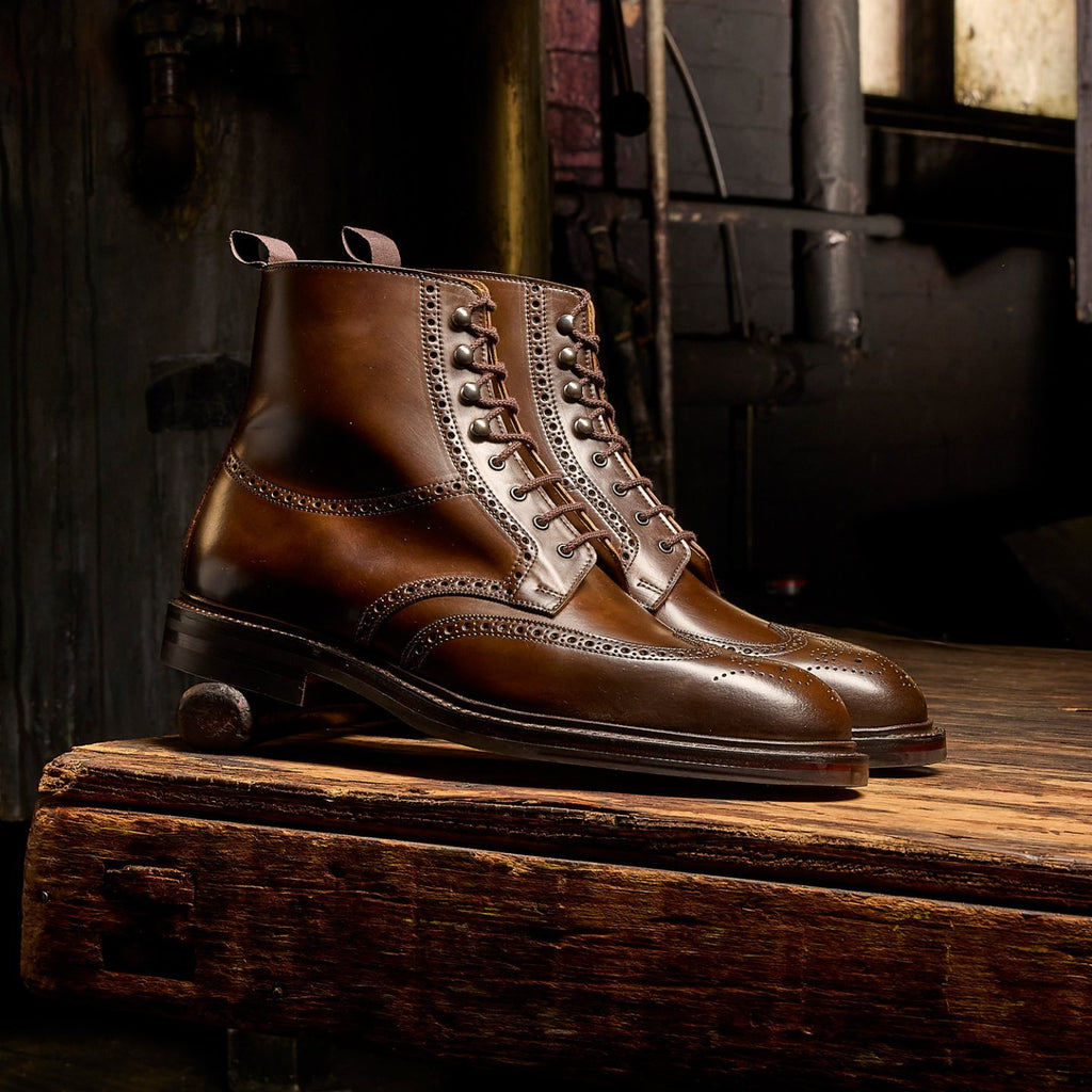 Italian Style Brown Brogue Leather Boots for Men