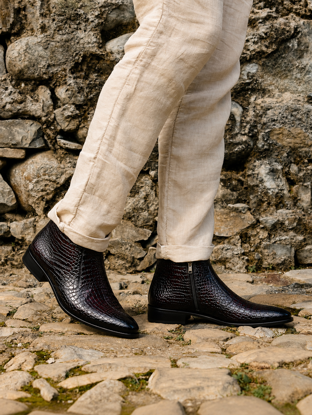 Burgundy Exotic Leather Boots for Men| Italian Style