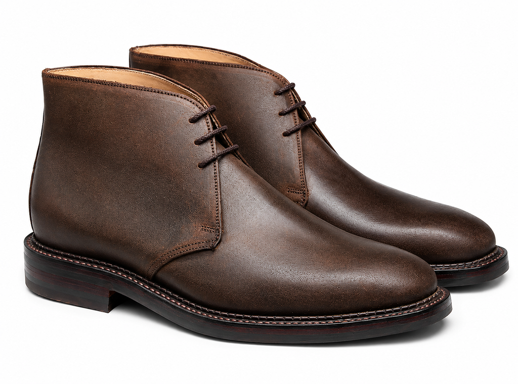 Italian Style Dark Brown Leather Chukka Boots for Men