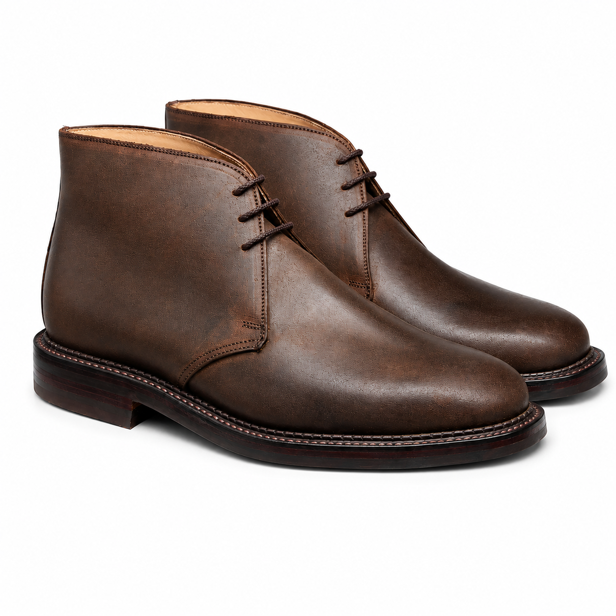 Italian Style Dark Brown Leather Chukka Boots for Men