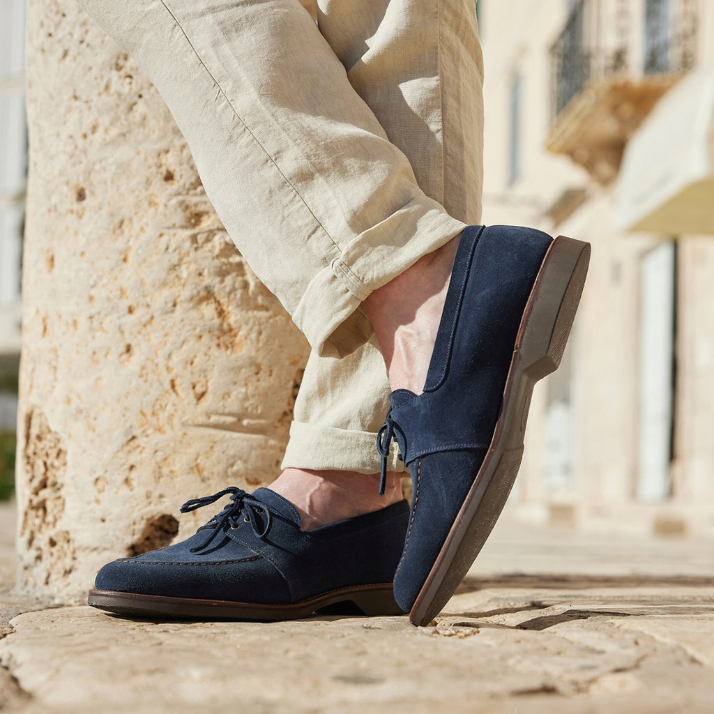 Italian Style Navy Blue Suede Lace-Up Shoes for Men