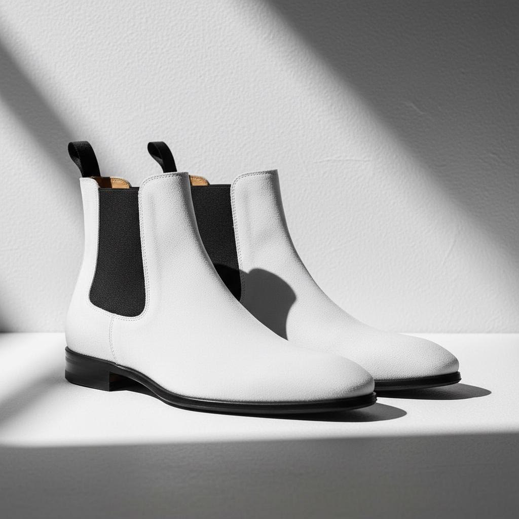 Men's White Leather Chelsea Boots - Premium Chelsea Boots for Men