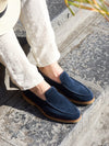 Navy Blue Suede Slip-On Loafers