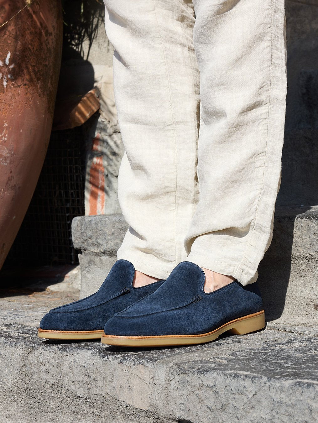 Navy Blue Suede Slip-On Loafers