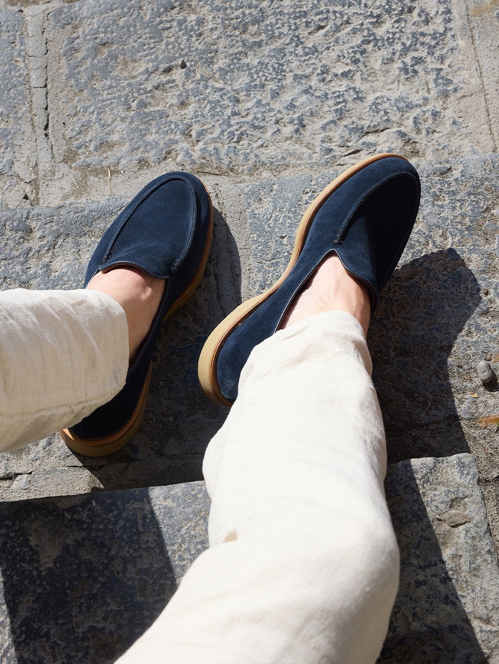 Navy Blue Suede Slip-On Loafers
