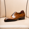 Zalcaro Premium Cognac Formal Shoes for Men crafted from premium genuine leather with a hand-burnished cognac finish, wholecut Oxford design, and elegant closed-lace construction.