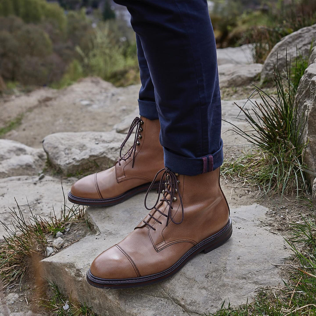Zalcaro Tan Leather Cap Toe Lace-Up Boots crafted from premium full-grain genuine leather featuring a classic cap-toe design, traditional lace-up closure, durable leather outsole, and timeless Italian-inspired craftsmanship.