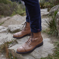 Zalcaro Tan Leather Cap Toe Lace-Up Boots crafted from premium full-grain genuine leather featuring a classic cap-toe design, traditional lace-up closure, durable leather outsole, and timeless Italian-inspired craftsmanship.