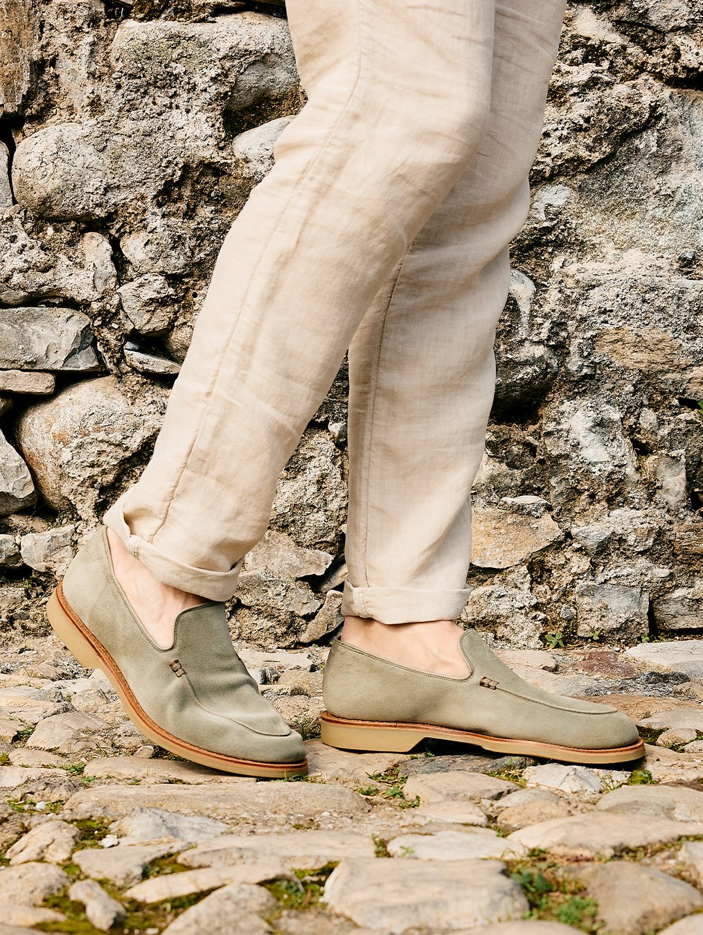 Sage Green Suede Slip-On Loafers