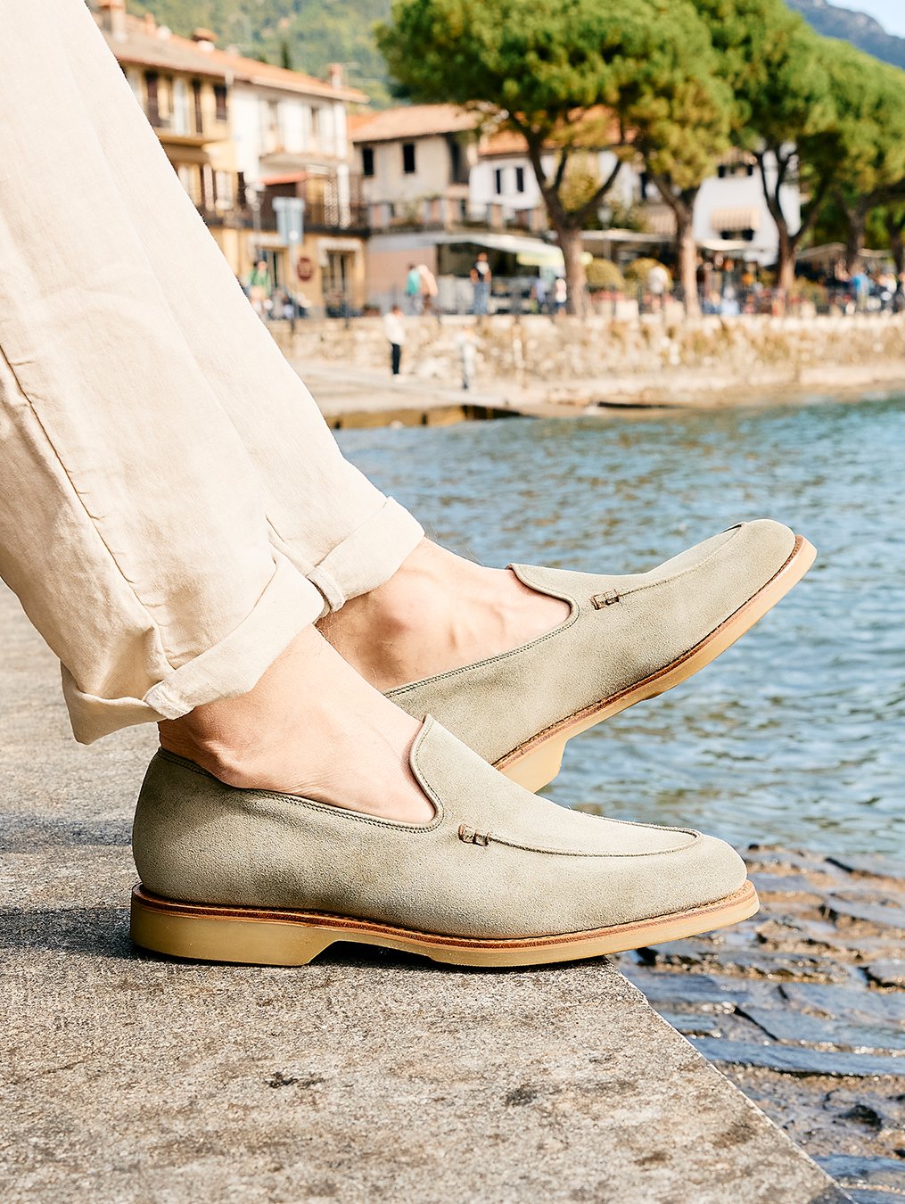 Sage Green Suede Slip-On Loafers
