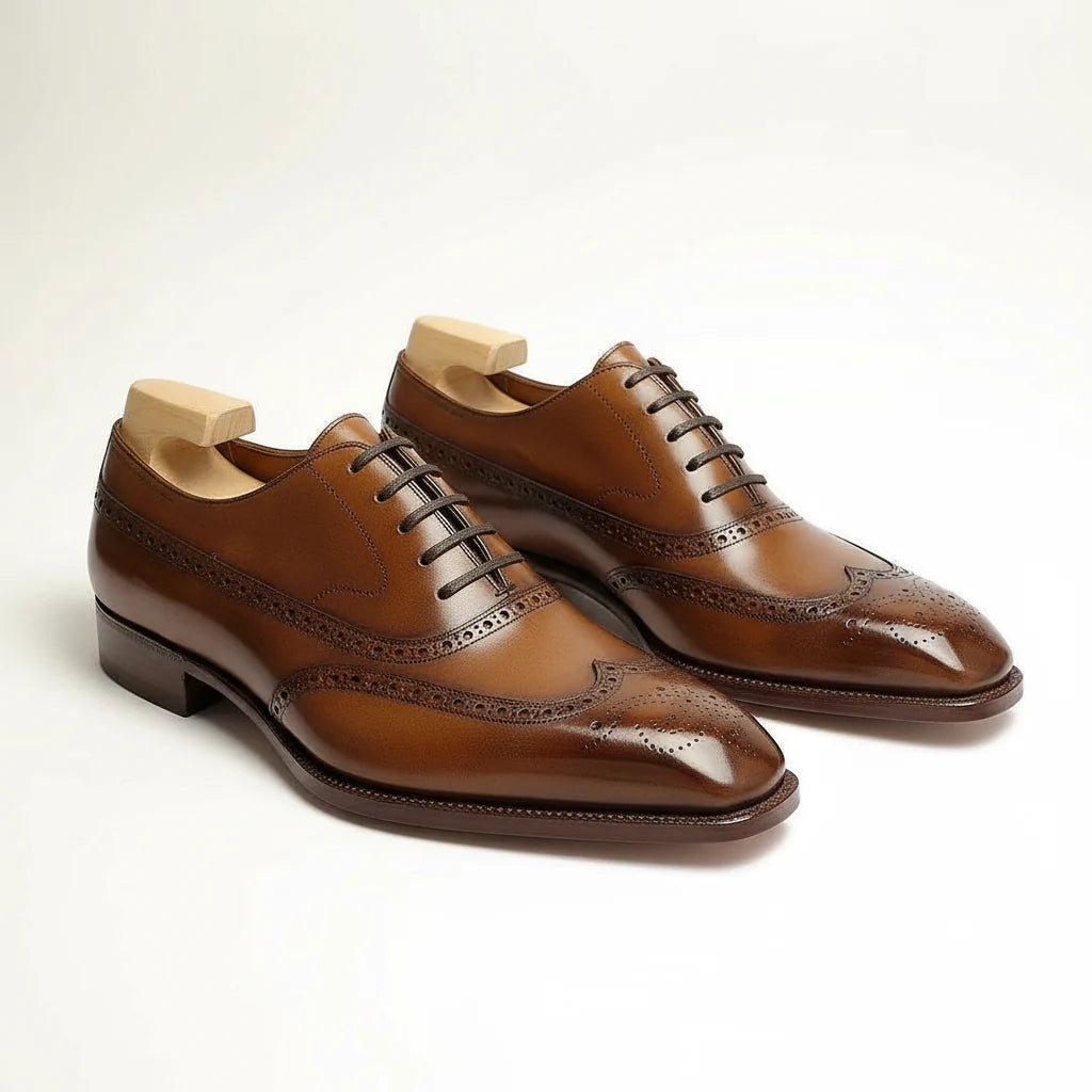Men's Tan Leather Derby Brogues – Premium Italian Formal Shoes