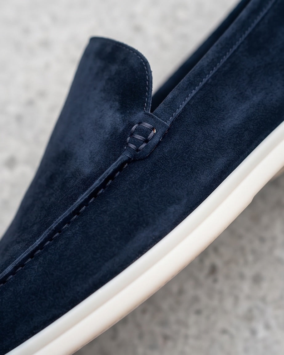 Navy Blue Suede Slip-On Loafers