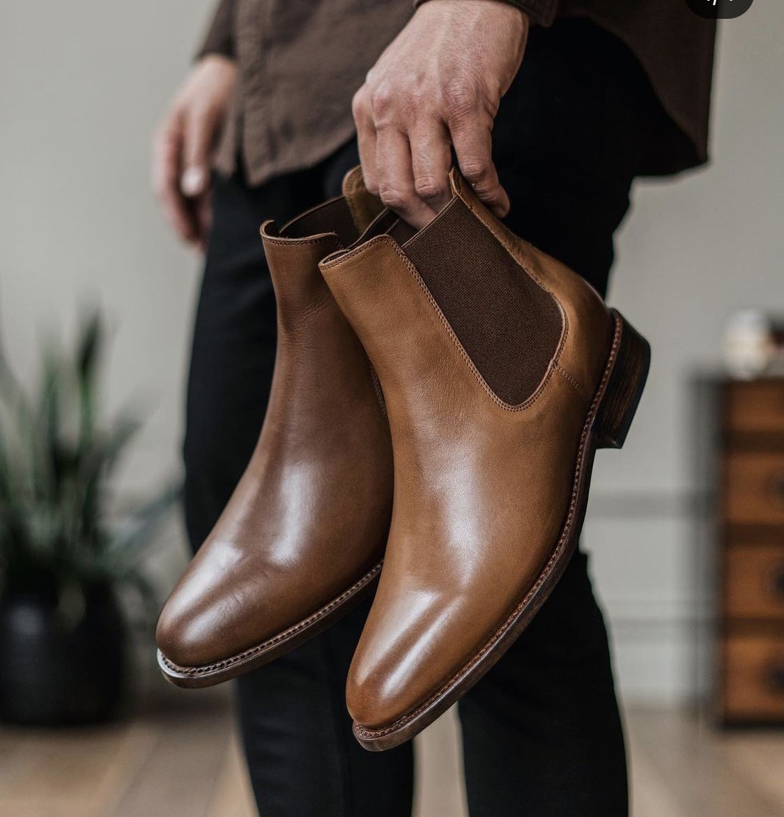 Men's Handwoven Brown Leather Chelsea Boots - Premium Italian Chelsea Boots for Men